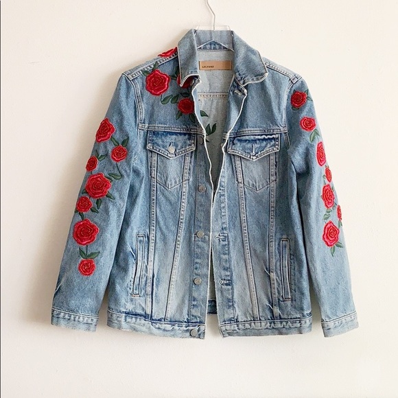 GRLFRND Jackets & Blazers - GRLFRND Daria Rose Bead Embroidered Denim Jacket S
